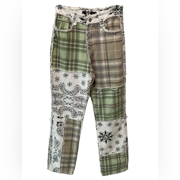 Jaded London Patchwork Bandana Boyfriend Denim Jeans Plaid Size 25 NEW - Picture 1 of 5